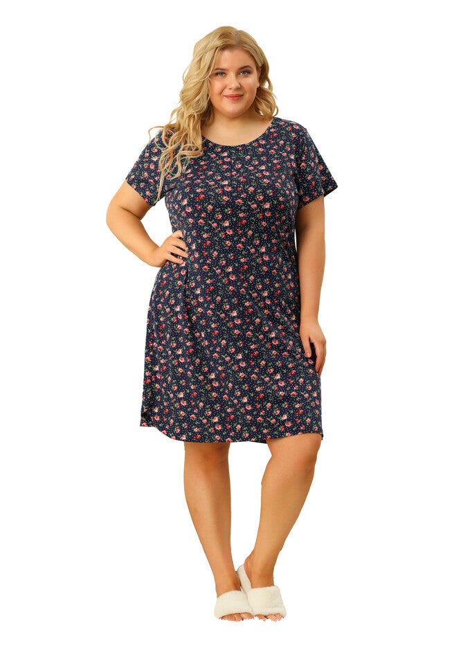 Short Sleeve Lightweight Pajama Dress, Navy Blue / Navy, hi-res image number 0