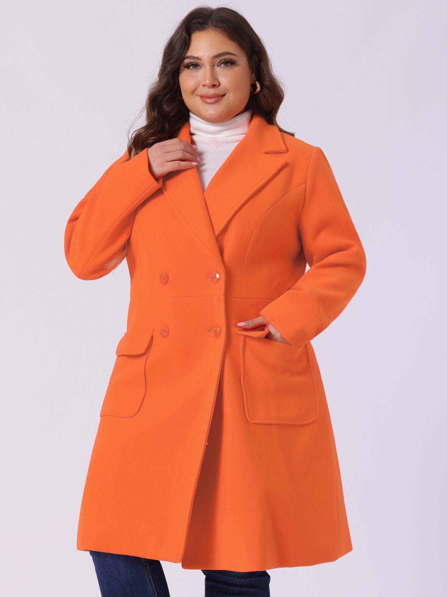 NOTCH LAPEL DOUBLE BREASTED PEA TRENCH COAT, Orange / Orange, alternate image number 1