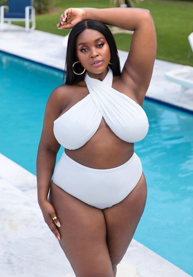 Island Babe Wrap Halter Swim Top, White / White, hi-res image number null