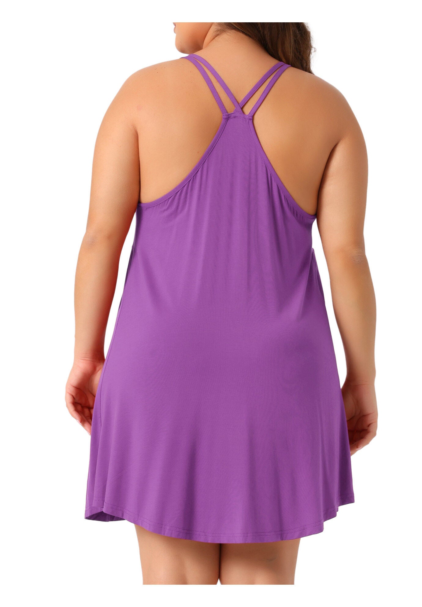 Spaghetti Strap V Neck Sleeveless Racerback Chemise Nightdress, Purple / Purple, alternate image number 3