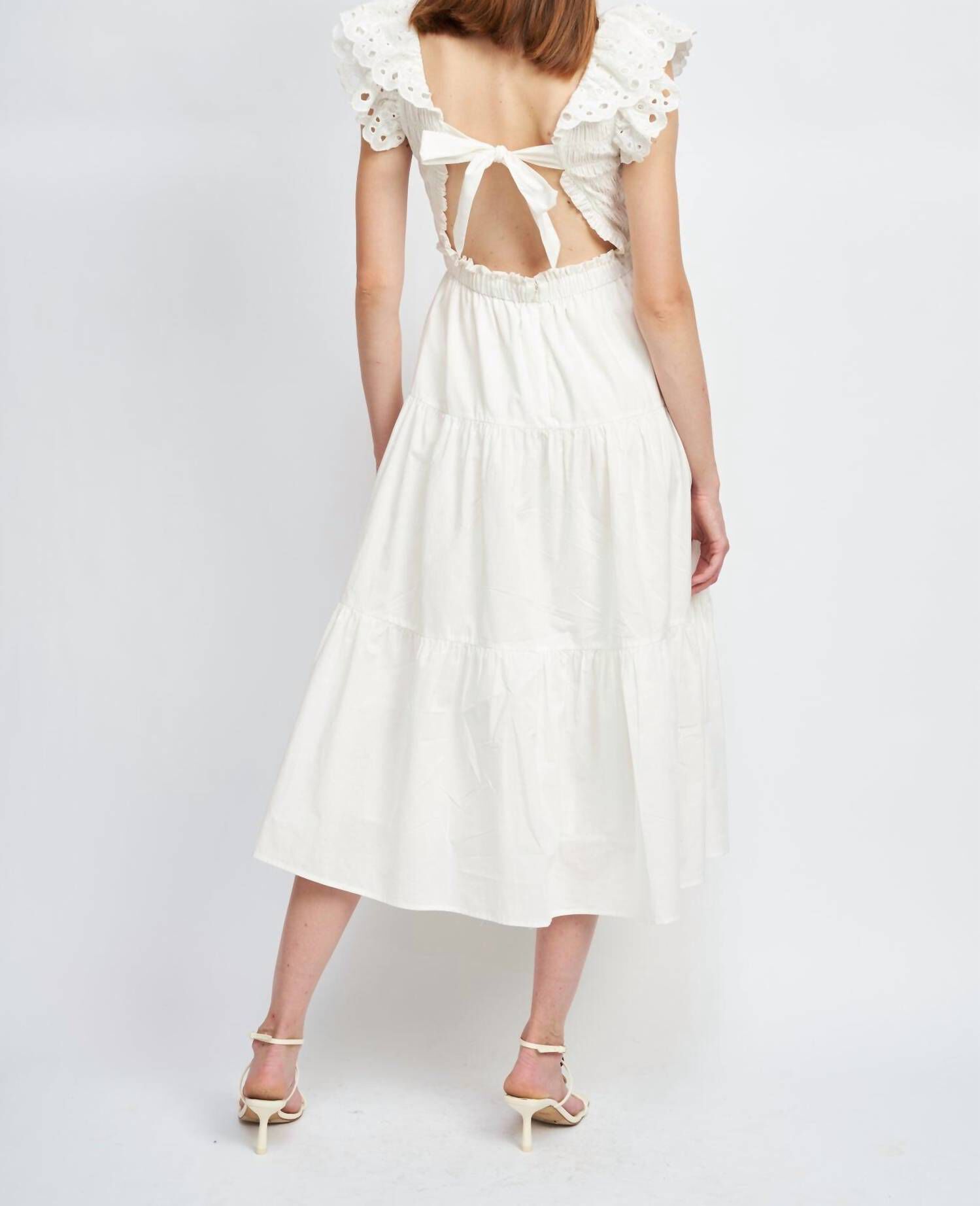 ALANA SMOCKED MIDI DRESS IN WHITE, , alternate image number 5