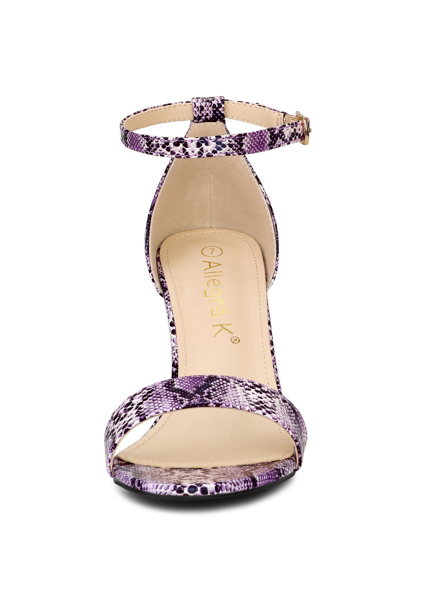 Snakeskin Ankle Strap Snake Chunky Heel Sandals, Purple Snake / Purple, alternate image number 1