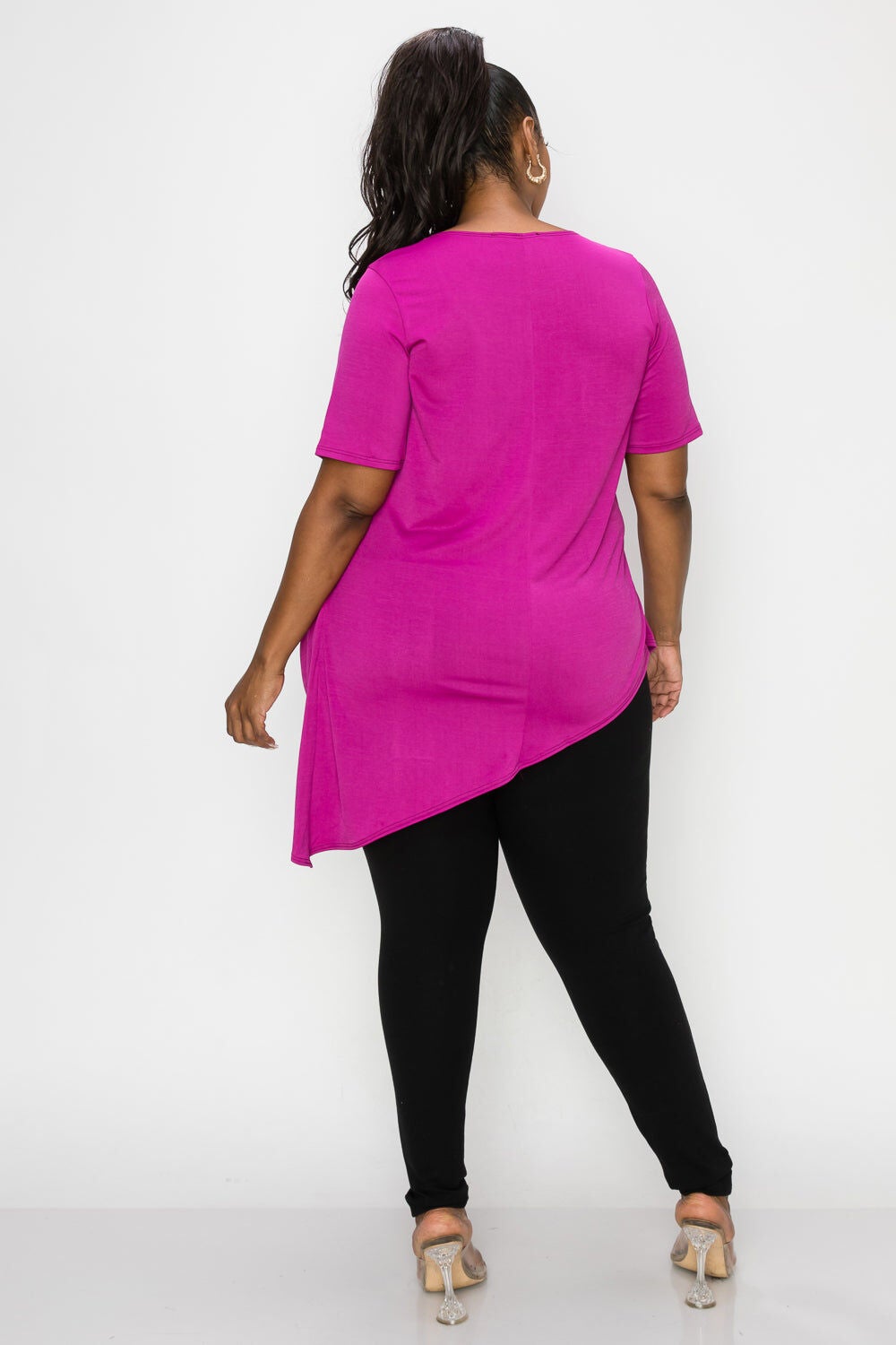 SAVANNAH DRAPED PEPLUM TOP, Magenta / Magenta, alternate image number 3