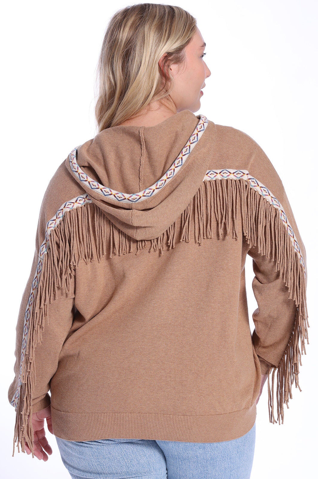 Cotton Cashmere Embroidered Fringe Hoodie, , alternate image number 3