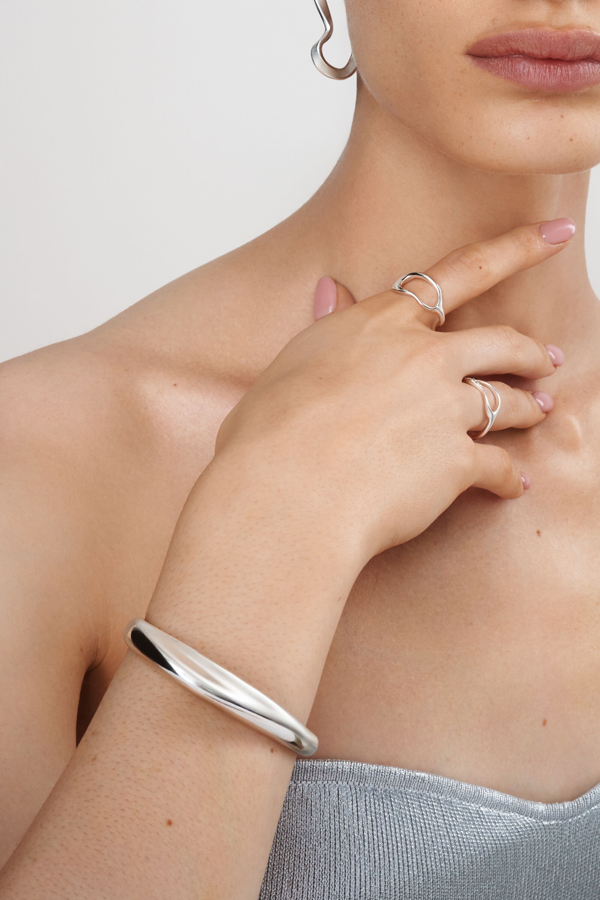 Hiba Cuff Bracelet, 9.5mm, Silver / Silver, alternate image number 2