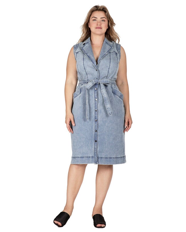 Athena Women's Trench Silhouette Plus Size Midi Dress, Blue Stone Wash / Vintage Medium Wash, hi-res image number 0