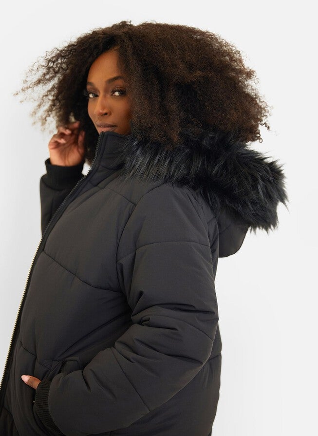 Aspen Hooded Puffer Coat, Black / Black, alternate image number 4
