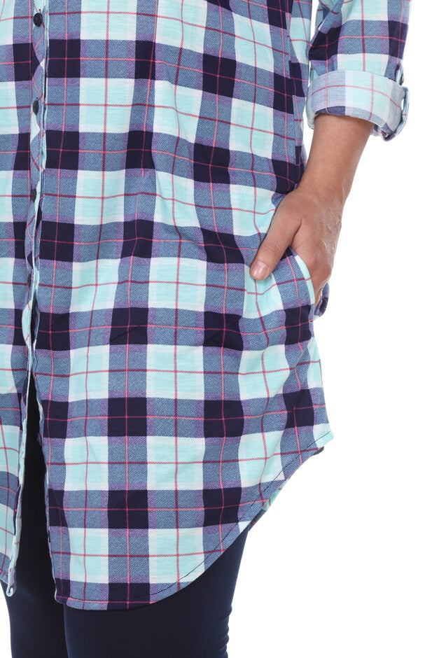 Piper Stretchy Plaid Tunic, Mint Grey / Mint, alternate image number null
