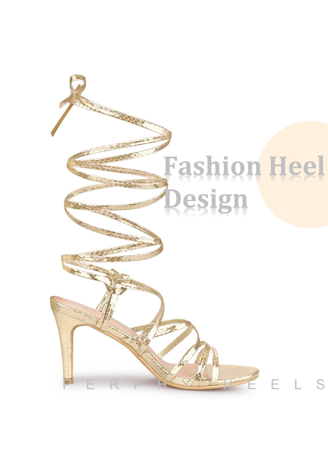 Snakeskin Strappy Lace Up Stiletto Heels Gladiator Sandals, Gold / Gold, hi-res image number 0