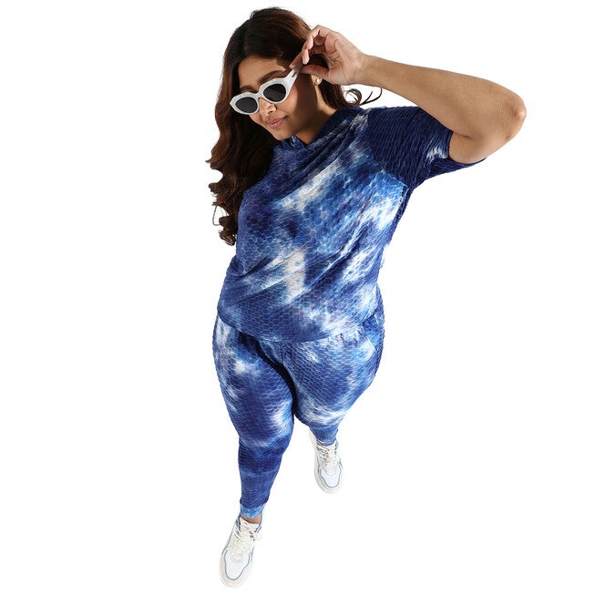 Women Blue Tye-Dye Hooded Co-Ords Set, Royal Blue / Royal Blue, alternate image number null