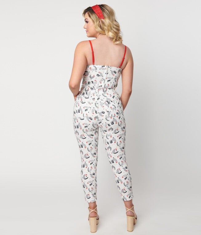 Unique Vintage White Chicken Print Cropped Capris, White / White, alternate image number 3