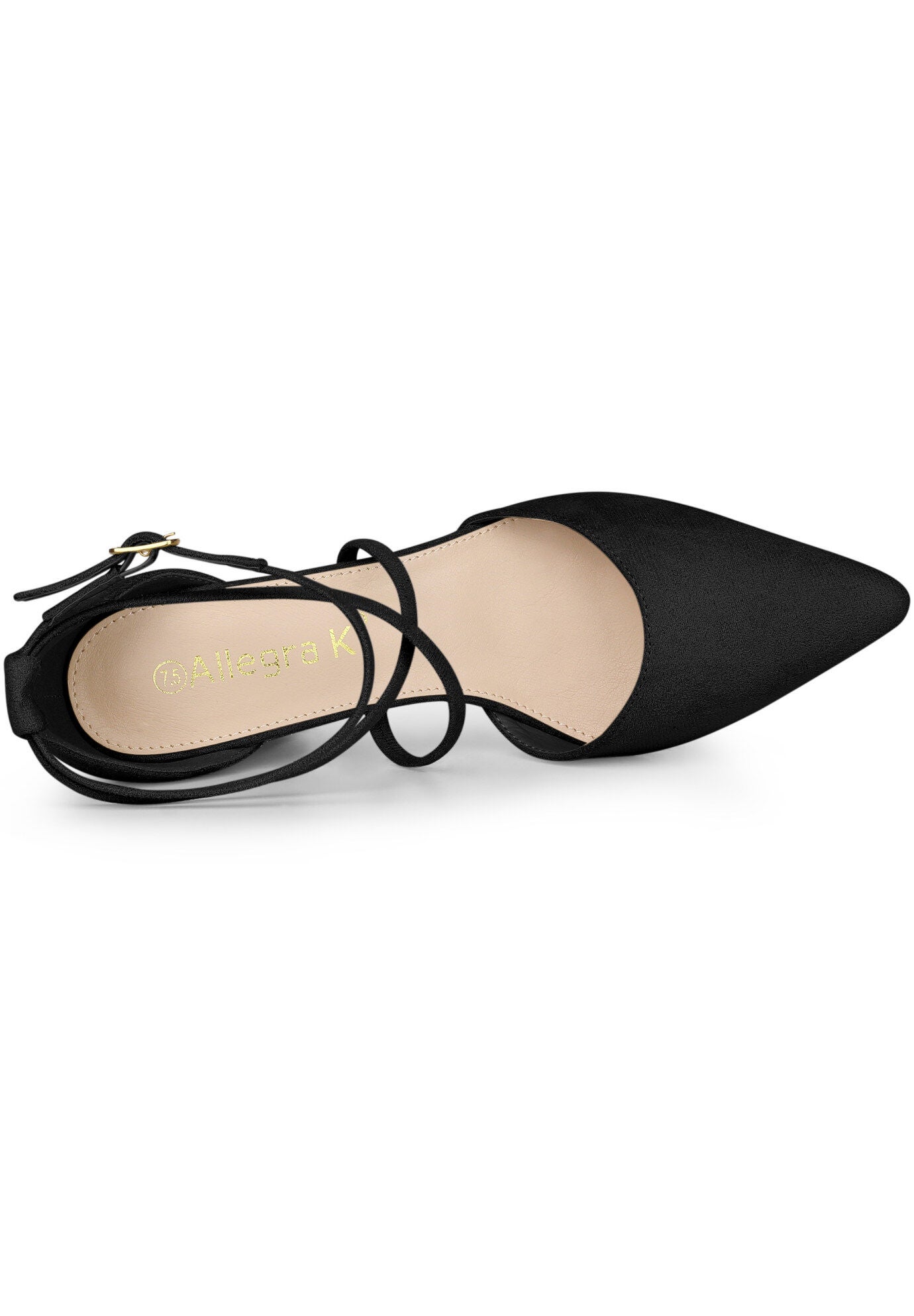 Crisscross Strap Pointed Toe Chunky Heels Pumps, Black / Black, alternate image number 3