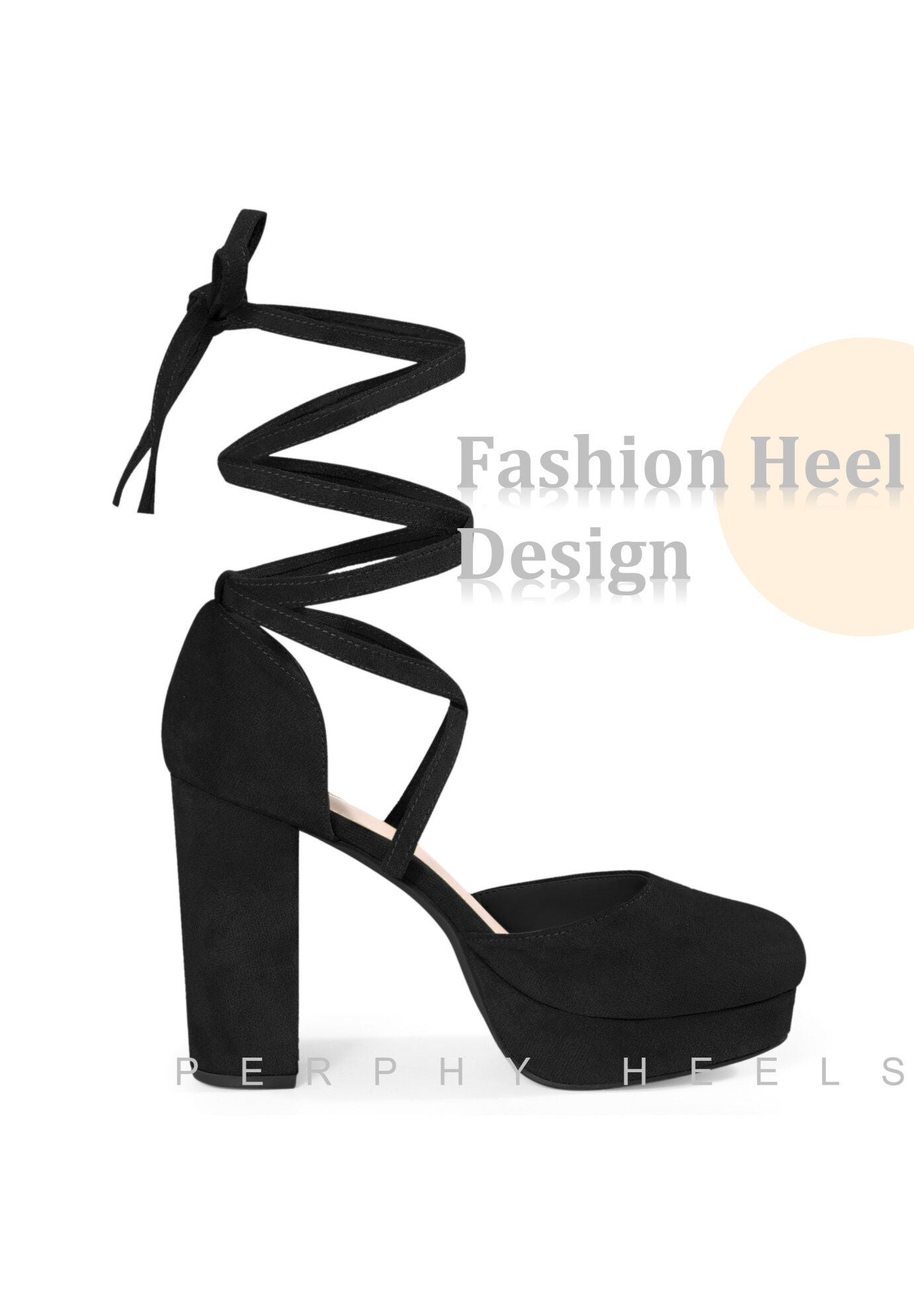 Lace Up Strappy Platform Block Heel Pumps, Black / Black, alternate image number 2