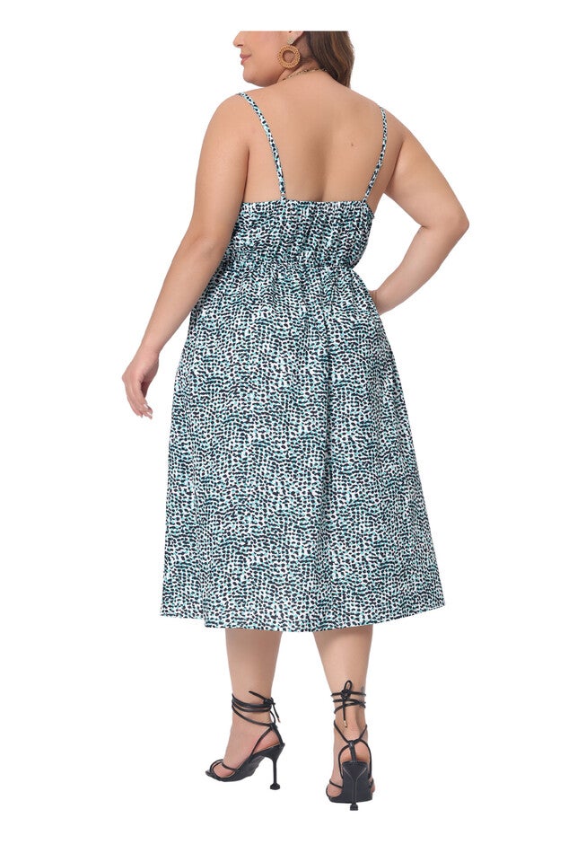 Tie Front Adjustable Spaghetti Strap Cami Midi Floral Dress, Green / Teal, alternate image number 3