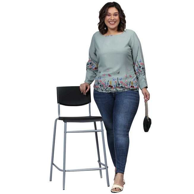 Grey Floral Border Top, , alternate image number null