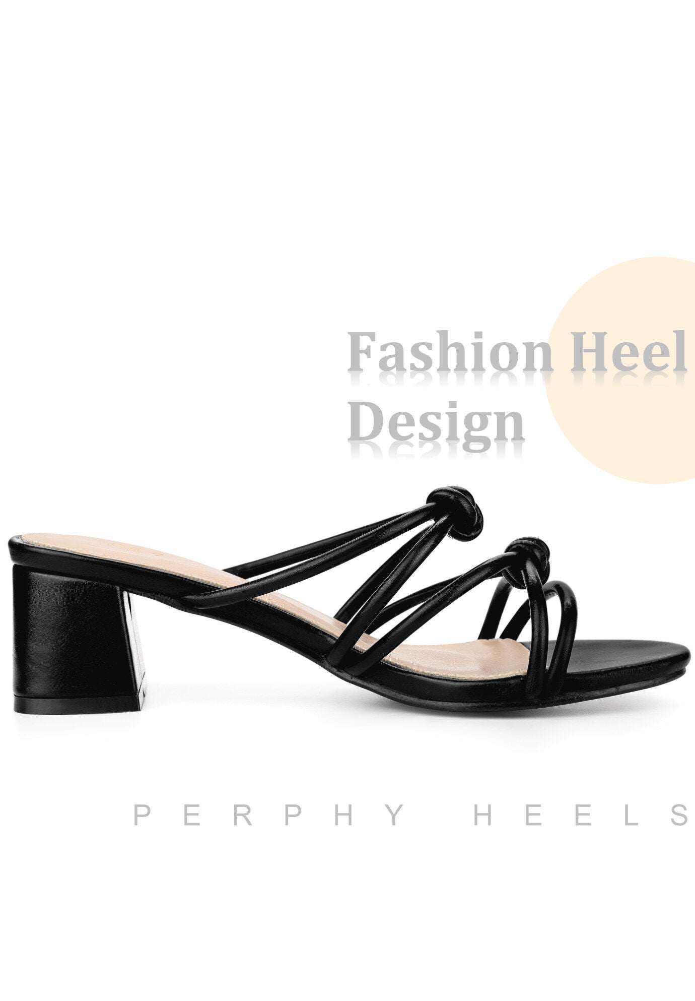 Strappy Knotted Block Heel Slide Sandals, Black / Black, alternate image number 3