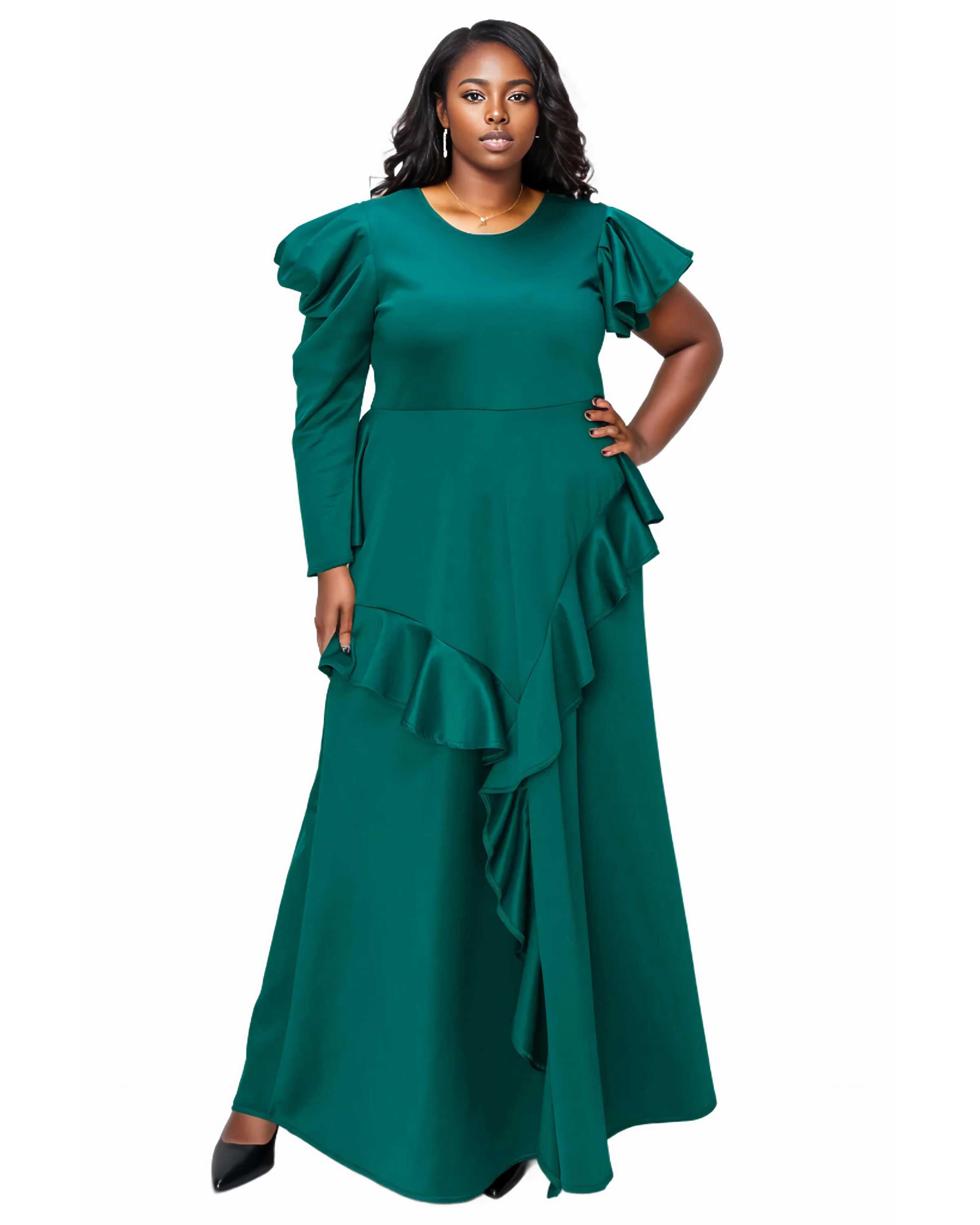 VIVIENNE RUFFLED MAXI DRESS, Green / Forest Green, hi-res image number 0