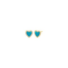 Colored Stone Pave Heart Stud Earring Turquoise One Size Pair