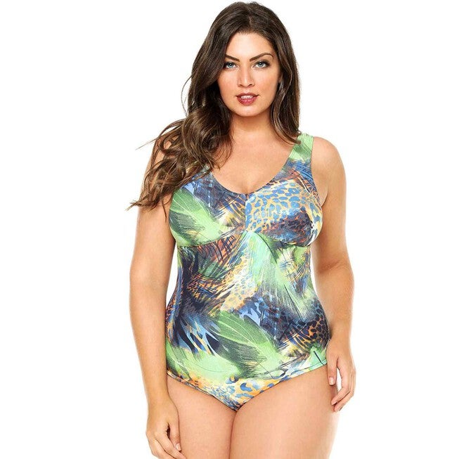 Classic Animal Print Swimsuit, Green Feather / Light Green, hi-res image number null