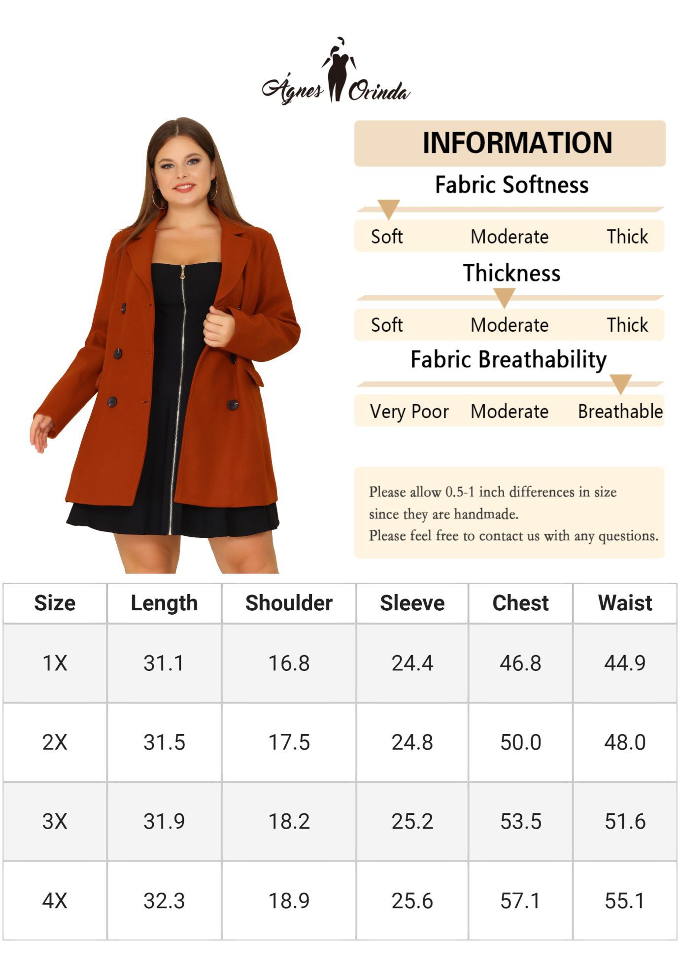 NOTCHED LAPEL DOUBLE BREASTED COAT, Caramel / Brown, alternate image number 4