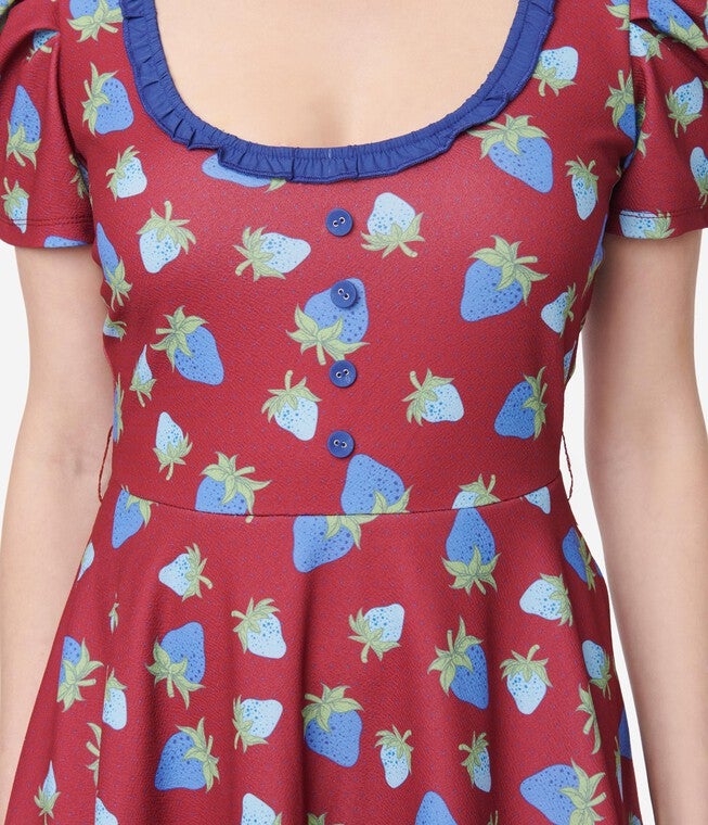 Smak Parlour Burgundy & Blue Strawberry Group Chat Flare Dress, , alternate image number 5