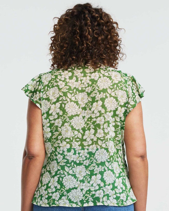 Sheer Floral Field Wrap Top, Print / Kelly Green, alternate image number null