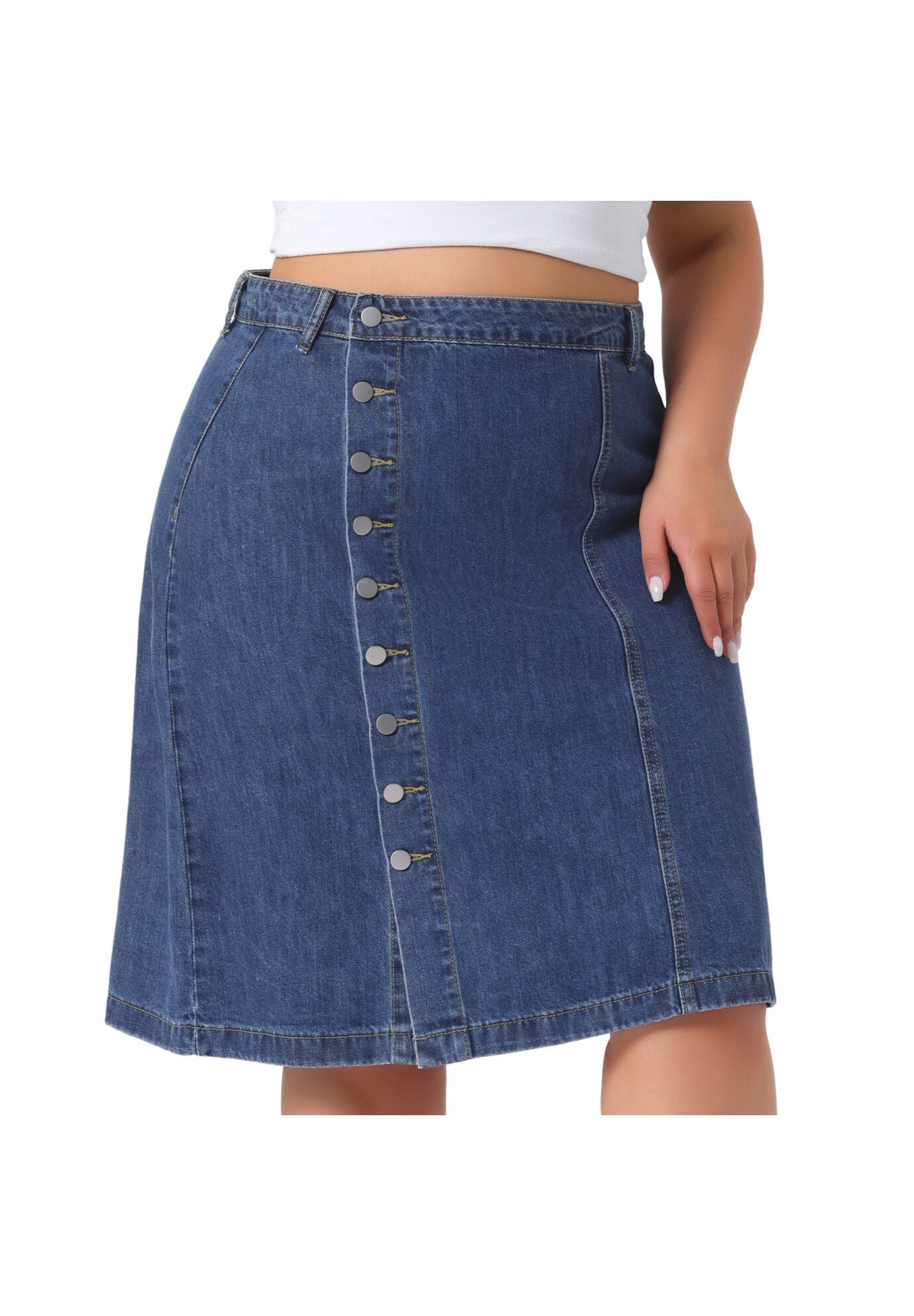 Denim Button Front High Waist A Line Midi Jean Skirt, Blue / Chambray Denim Medium, alternate image number 1