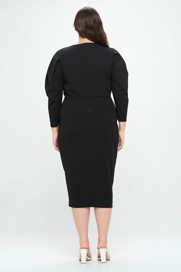 BOA PLEATED MIDI DRESS, Black / Black, alternate image number 1