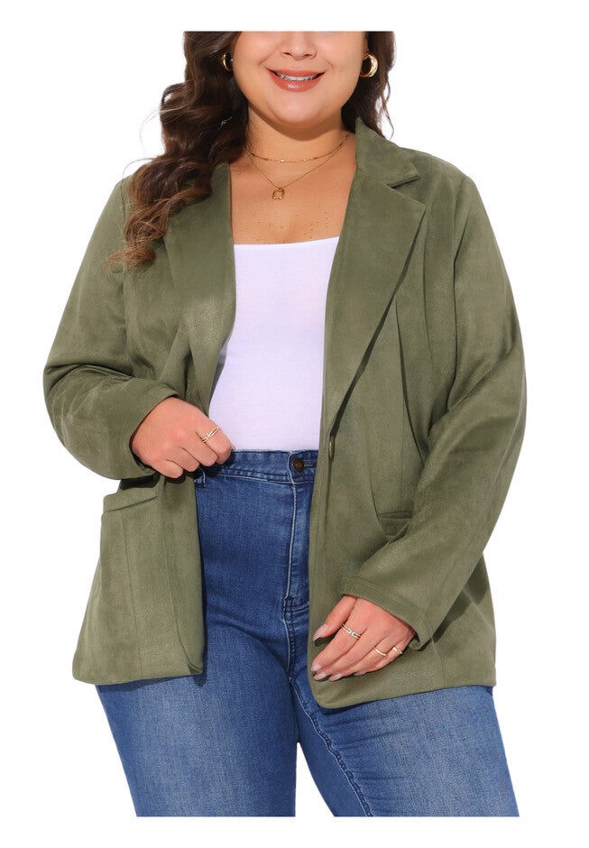 FAUX SUEDE LAPEL BLAZER JACKET, Army Green / Olive Green, alternate image number 2