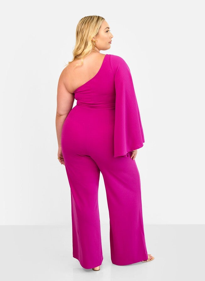 OPAL EXTREME SINGLE SLEEVE WIDE LEG JUMPSUIT - MAGENTA, Purple / Purple, alternate image number 2