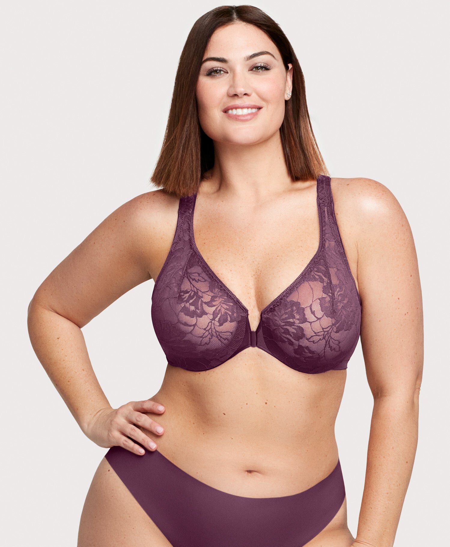 Lacey T-Back Front-Closure WonderWire Bra, Black Plum / New Wine, alternate image number 2