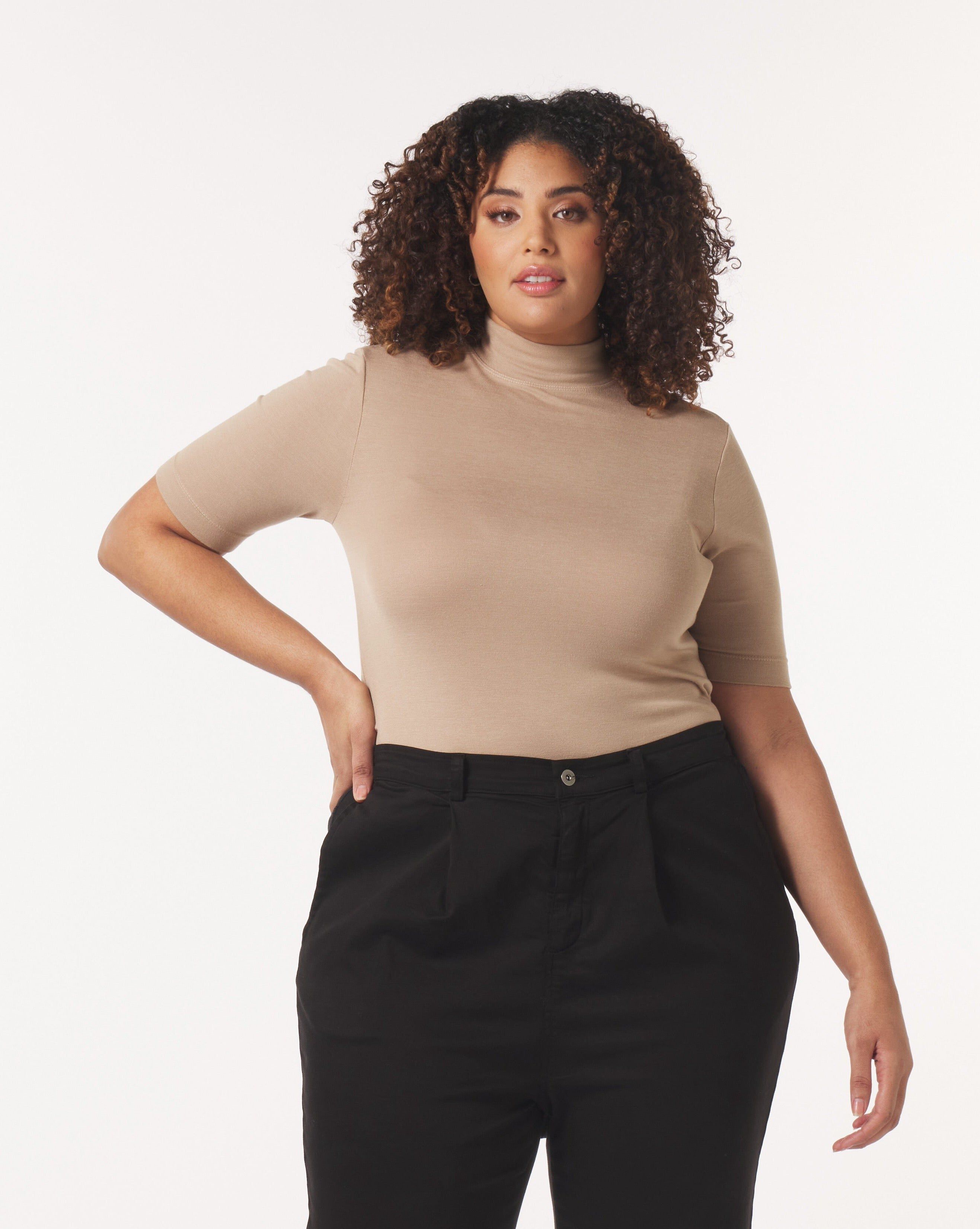 Natalie Mock Neck Top, Latte / Tan, hi-res image number 0