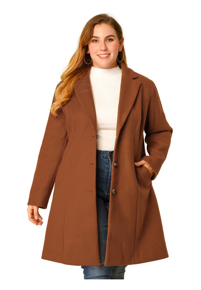 SINGLE BREASTED NOTCHED LAPEL LONG WINTER COAT, Brown / Brown, alternate image number 1