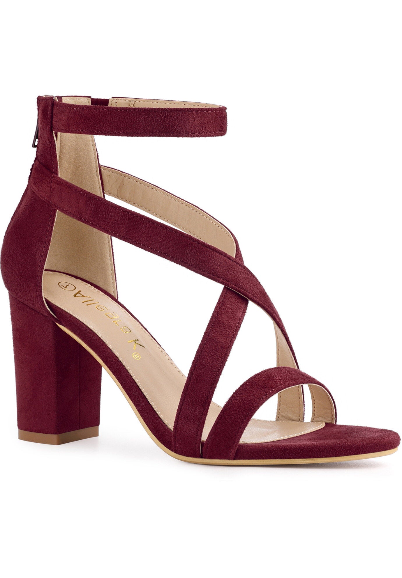 Crisscross Ankle Strap Chunky Heel Sandals, Burgundy / Burgundy, hi-res image number 0