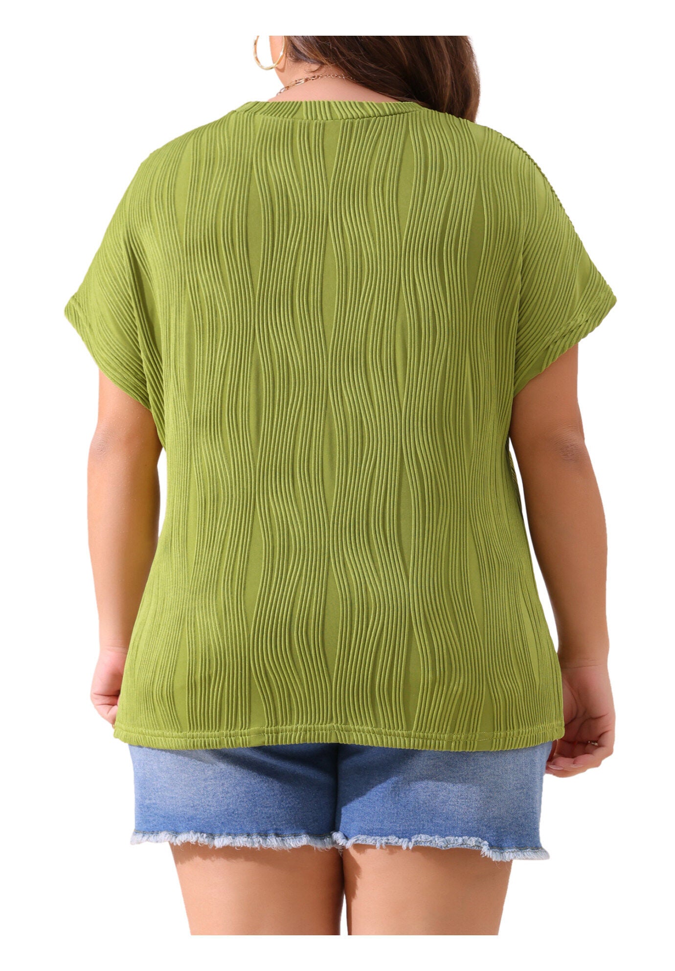 Short Sleeve Textured Top Crewneck T-Shirt, Grass Green / Chartreuse, alternate image number 1