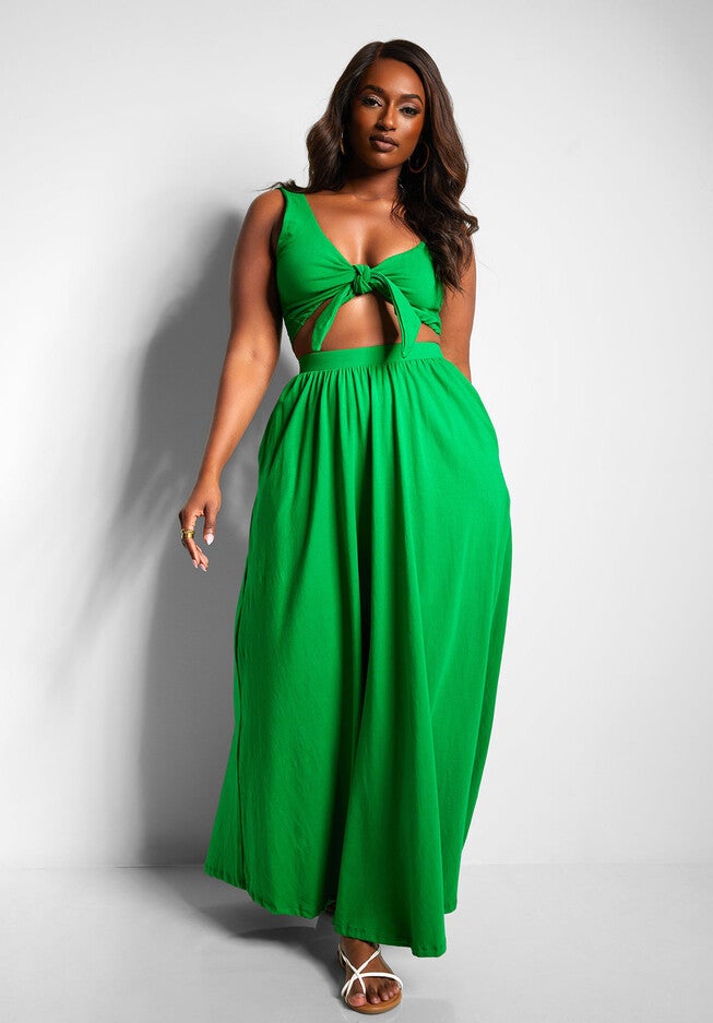 Love Story Crop Top & Maxi Skater Skirt Set, Green / Kelly Green, hi-res image number 0