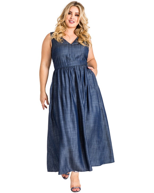 Plus Size Nimah A-Line Tencel Denim Maxi Dress, , alternate image number 7