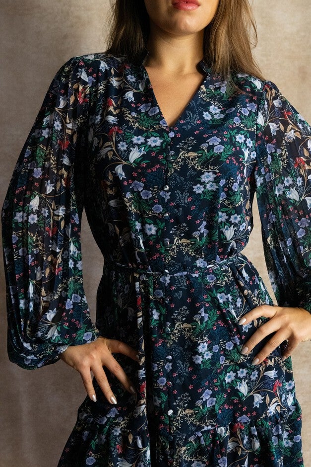 Annick - Anna Short Dress Ditsy Floral Print Front Buttons Navy, Navy / Navy, alternate image number 1