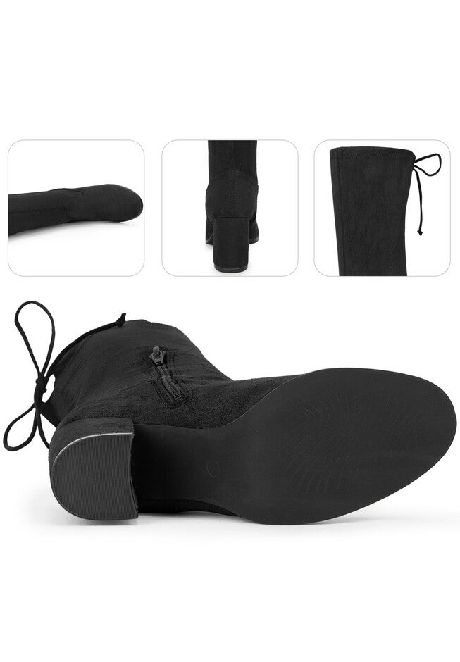 Round Toe Chunky Heel Over the Knee Boots, Black / Black, alternate image number 1