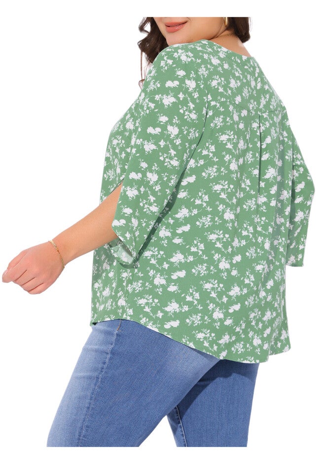 3/4 Sleeve V Neck Chiffon Shirt Tunic Top, Green / Light Green, alternate image number 3