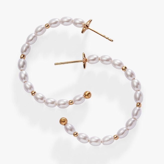 Rice Pearl Hoop Earring, Gold / Gold, alternate image number 1