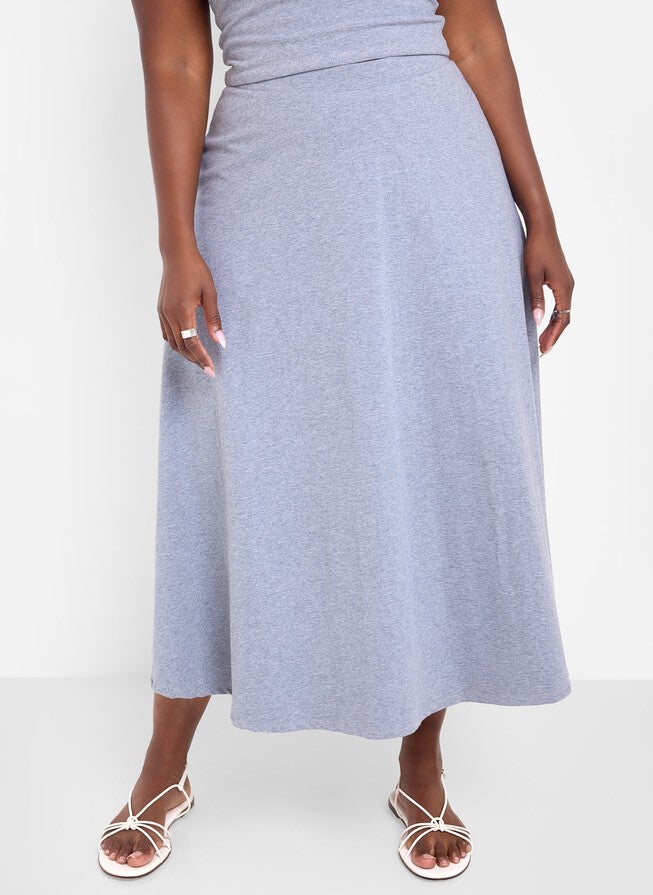 ESSENTIAL A-LINE MIDI SKIRT - GREY, Grey / Cool Gray, alternate image number 1