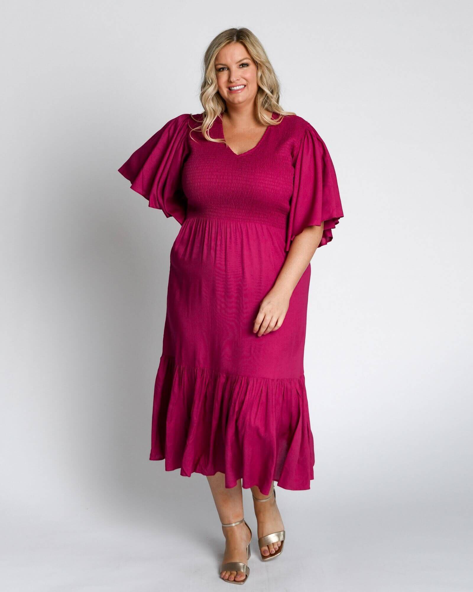Cleo Short Sleeve Midi Dress, French Plum / Deep Fuchsia, alternate image number 1