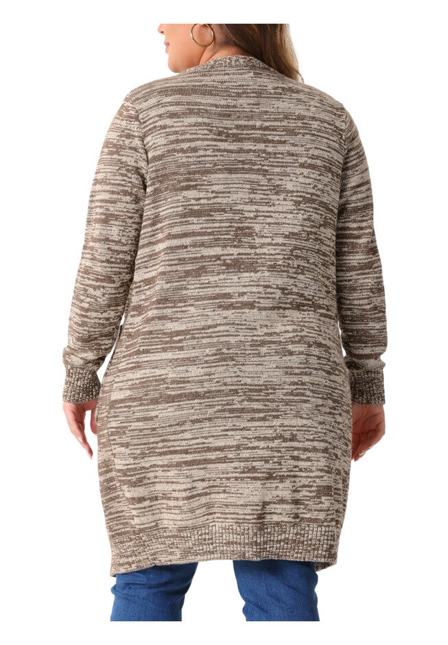 CONTRAST COLOR OPEN FRONT POCKETS SWEATER CARDIGAN, Coffee / Brown, alternate image number 3