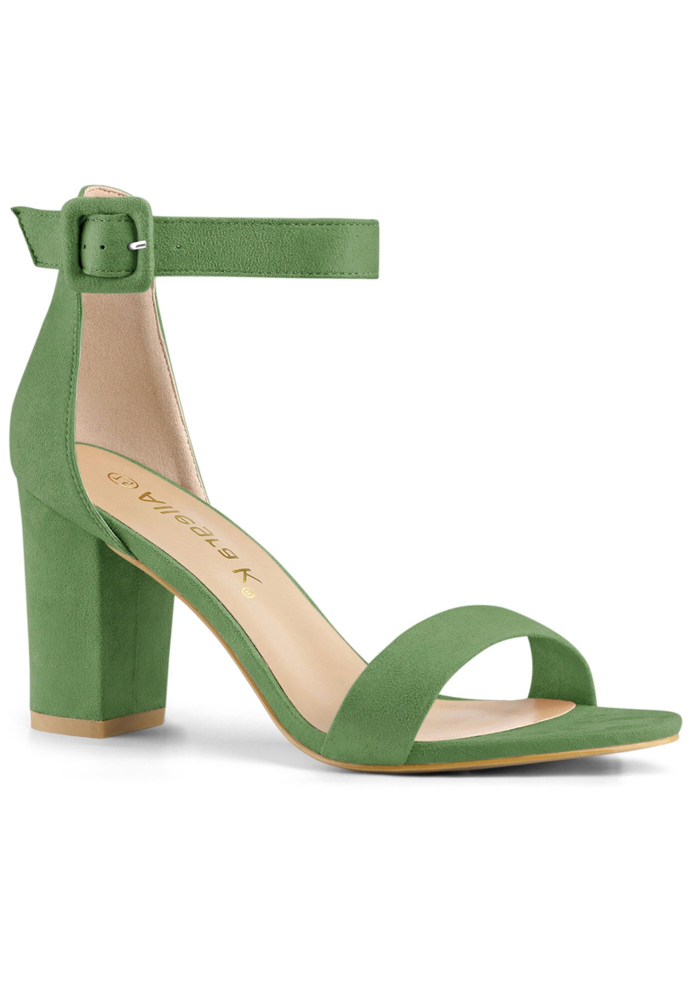 Open Toe Ankle Buckle Strap Block High Heel Sandals, Olive Green / Olive Green, hi-res image number 0
