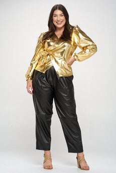 VEGAN LEATHER WRAP TOP