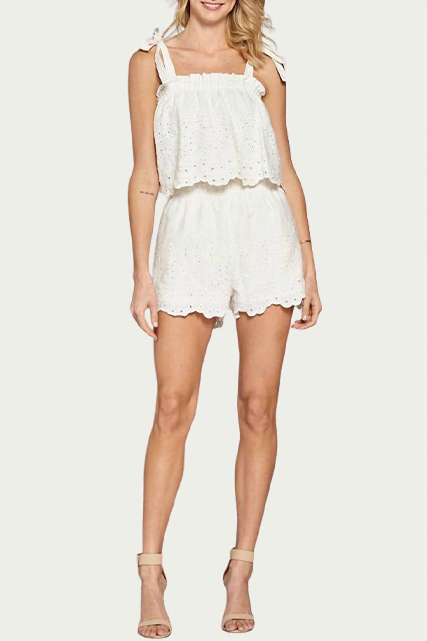 Broderie Anglaise Paperbag Short In White, , alternate image number 2