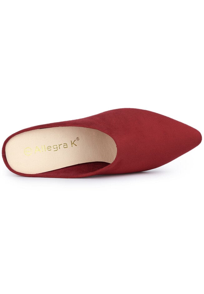 Pointed Toe Slip On Block Heel Slide Mules, Red / Red, alternate image number 3