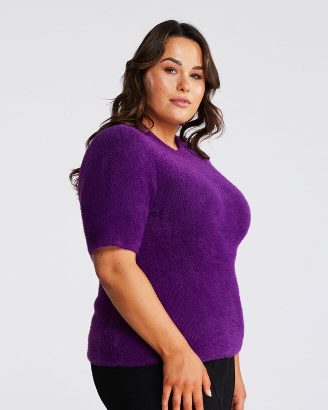 Nora Fuzzy Short Sleeved Knit, Ultraviolet / Purple, alternate image number null
