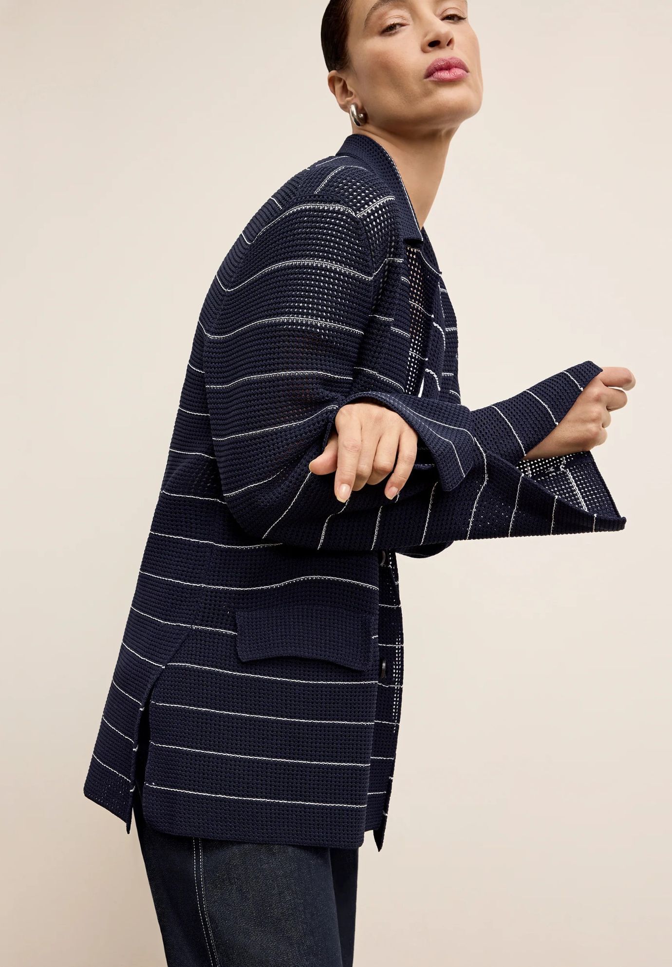 Cody Boyfriend Jardigan - Dot Jardigan Knit, Dark NavyIvory / Navy, alternate image number 3